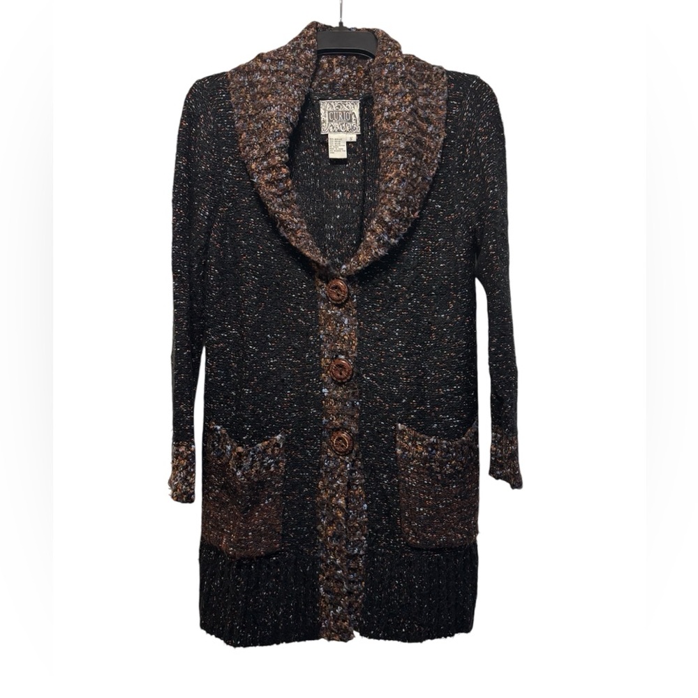 CURIO (Anthropologie) Brown Sweater Jacket with Buttons and Pockets